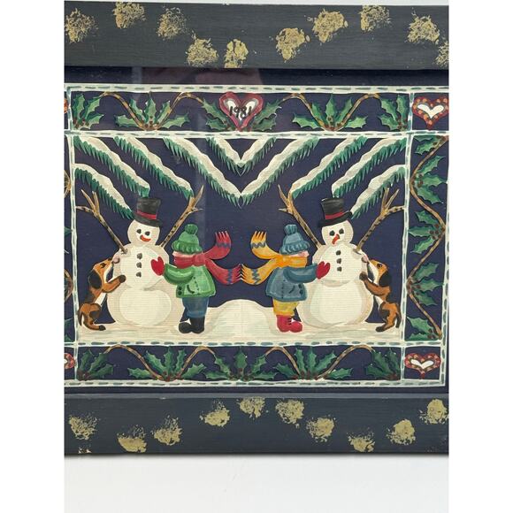Linda Hale Snowman Scene Wood Damaged Frame Dated 1981 14.5 X 11.5 - Picture 4 of 8